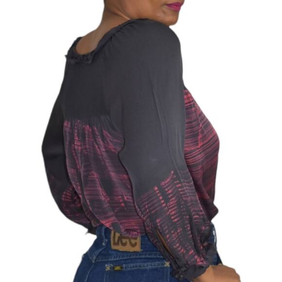 Gypsy 05 Silk Blouse Black Tunic Keyhole Ruffle Collar Top Tie Dye Boho Size XS - Picture 5 of 15